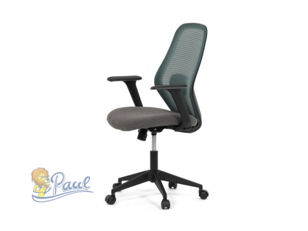 Židle kancelářská, látka zelená, houpací mechanismus, kolečka pro tvrdé povrchy