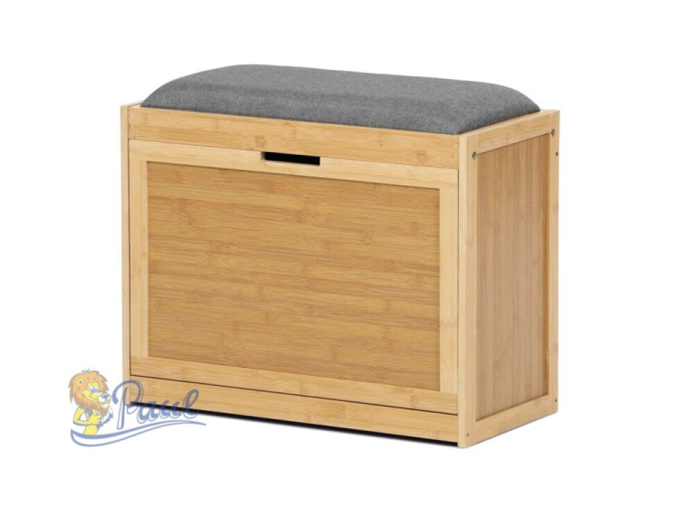 Botník, masiv bambus, přírodní odstín, šedá látka