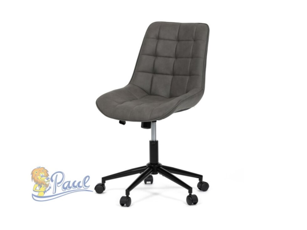 Židle kancelářská, šedá látka v dekoru broušené kůže, černý kovový kříž