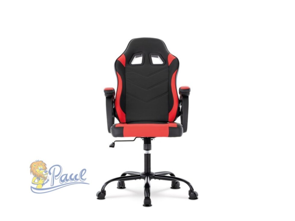 Herní křeslo, červená a černá ekokůže, houpací mechanika, opěrák 135°