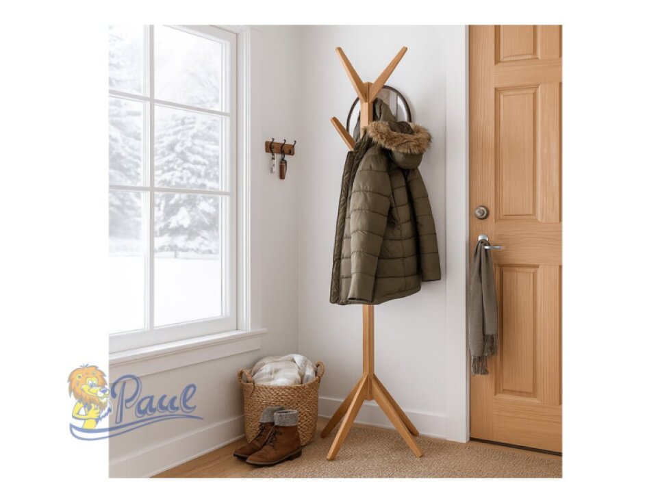 Věšák dřevěný stojanový, masiv bambus, přírodní odstín