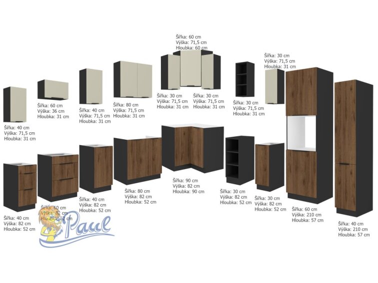 Rohová kuchyňská linka 310x250 cm Arona / Monza