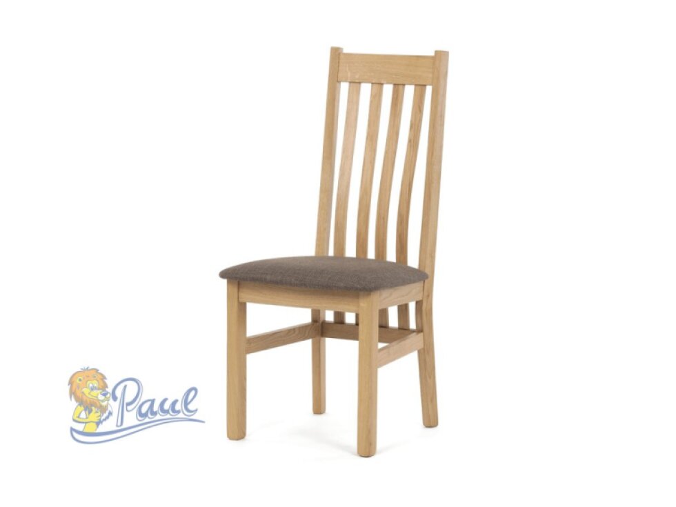 Dřevěná jídelní židle, potah čokoládově hnědá látka, masiv dub, přírodní odstín