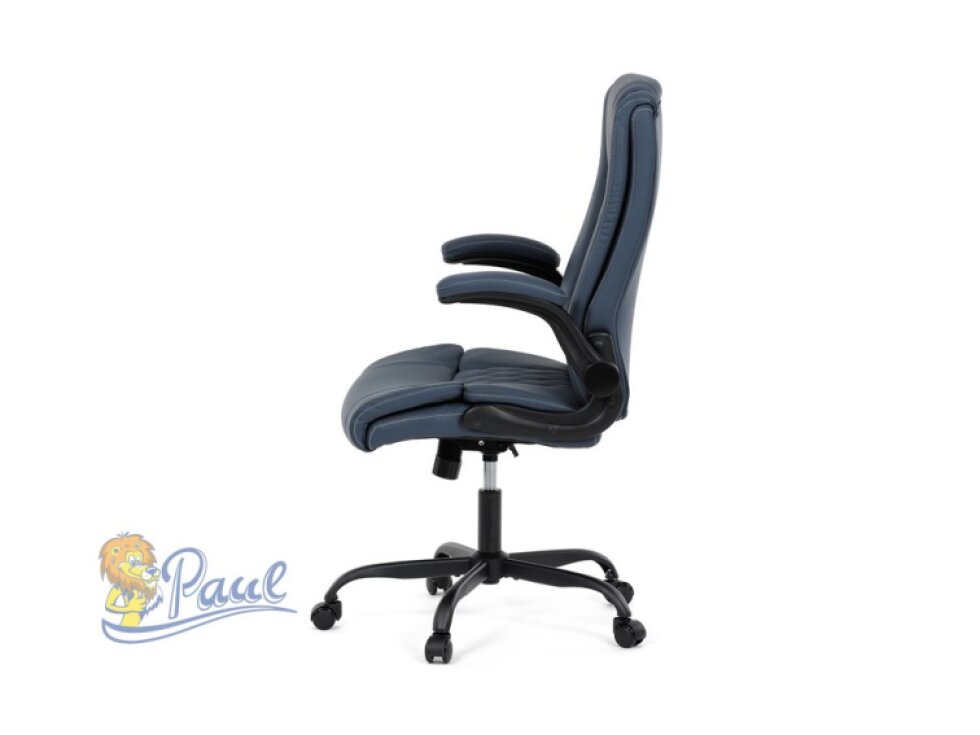 Křeslo kancelářské, tmavě modrá ekokůže, kovový kříž, kolečka na tvrdé podlahy