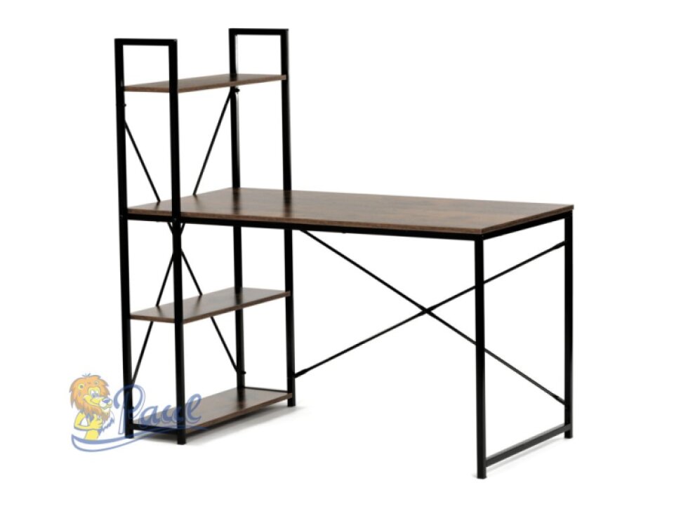 Stůl pracovní s regálem, MDF, dekor staré dřevo, černý kov