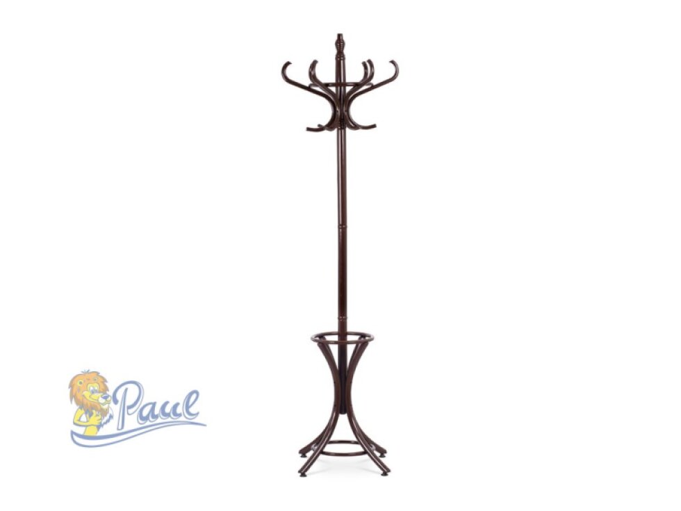 Věšák dřevěný stojanový, masiv topol a bříza, tmavě hnědý lak, výška 185 cm