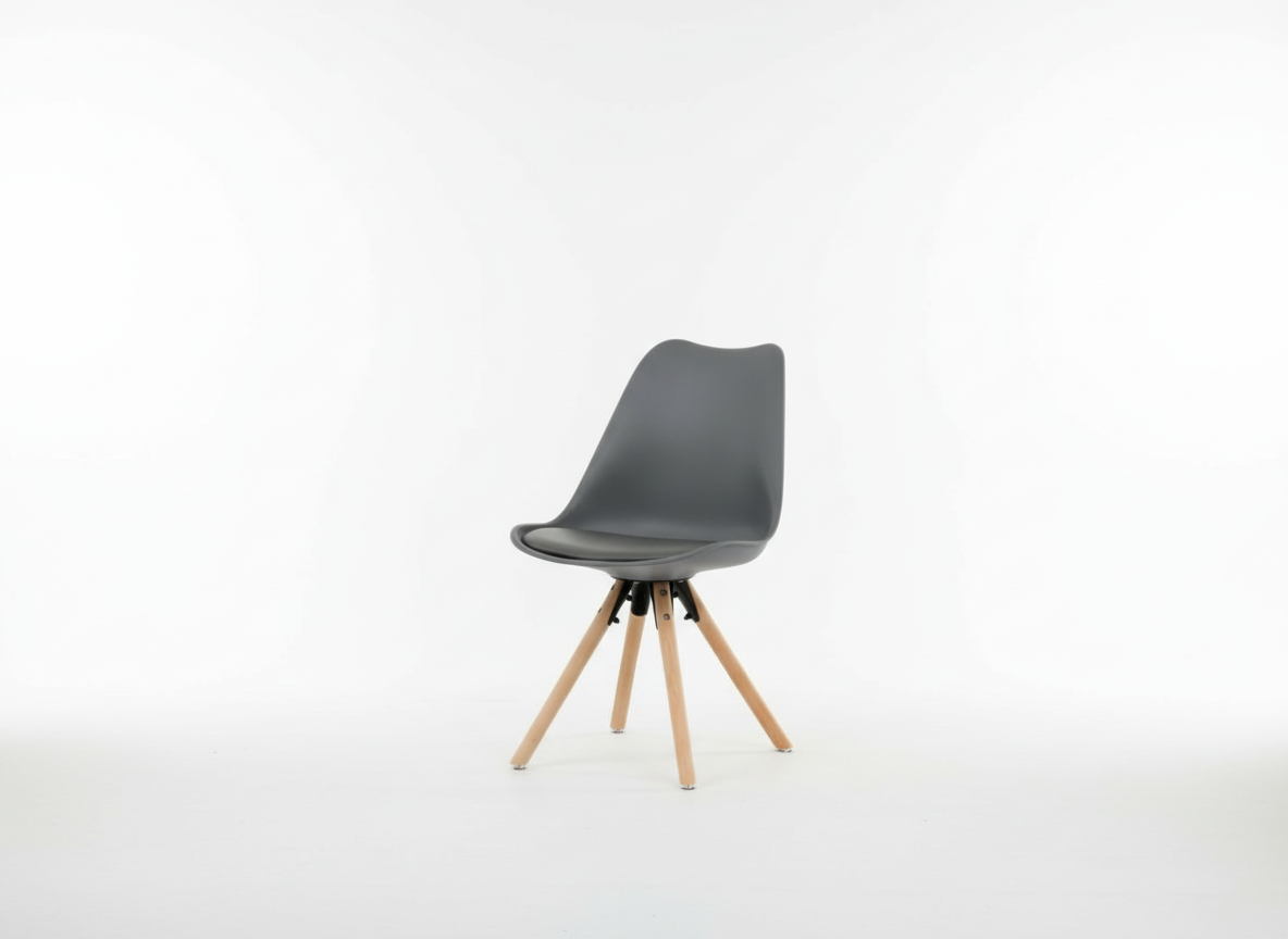 Jídelní židle, šedá plastová skořepina, sedák ekokůže, nohy masiv přírodní buk