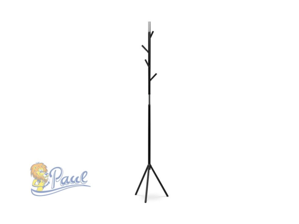 Věšák stojanový, výška 179 cm, kovová konstrukce, černý matný lak, nosnost 6 kg