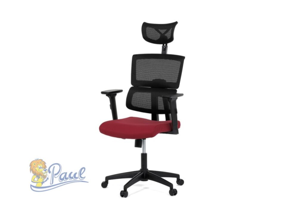 Kancelářská židle, potah bordó látka a černá síťovina MESH, houpací mech.