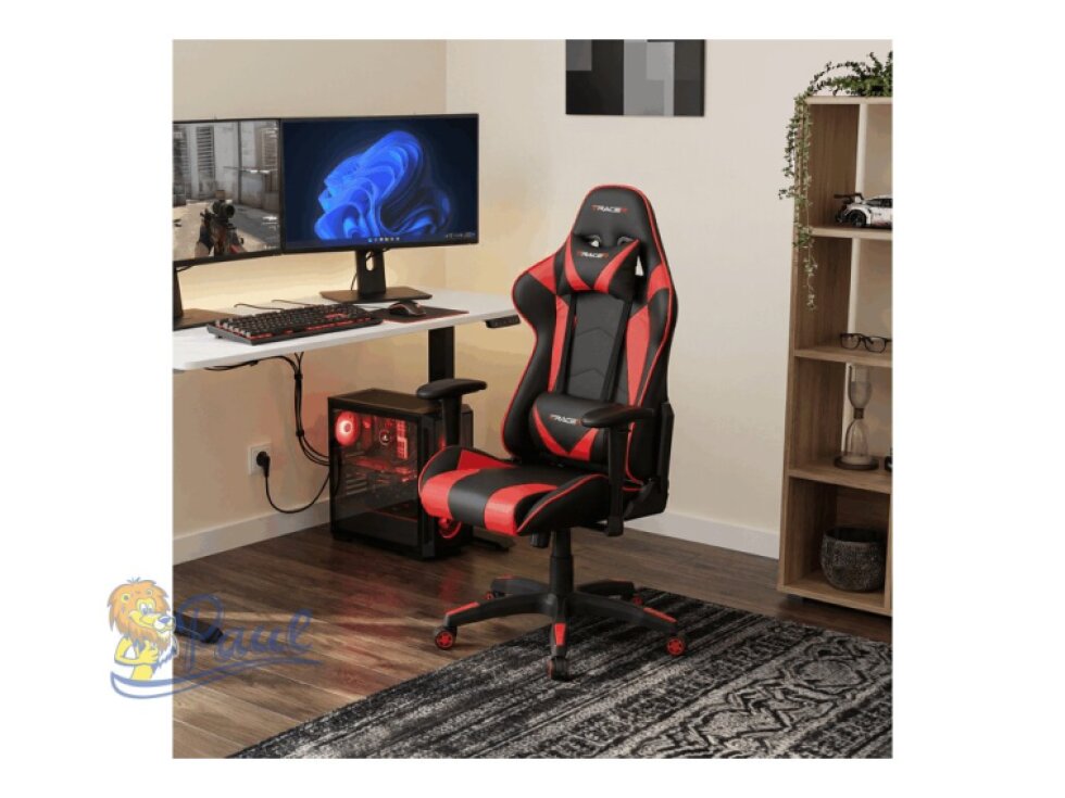 Kancelářská židle houpací mech., černá + červená koženka, plast. kříž