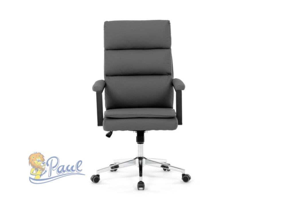 Židle kancelářská, šedá ekokůže, kříž kov chromový, houpací mechanismus, čalouněné područky