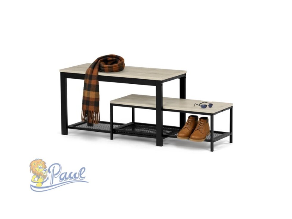 Botník 2 police, MDF dekor dub sonoma, kov - černý matný lak