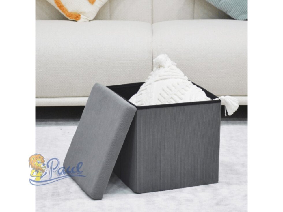 Taburet s úložným prostorem, šedá manšestrová látka