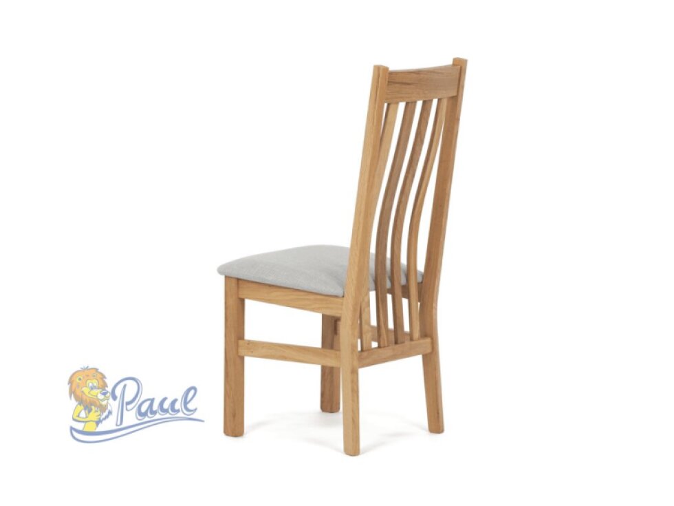 Dřevěná jídelní židle, potah stříbrná látka, masiv dub, přírodní odstín