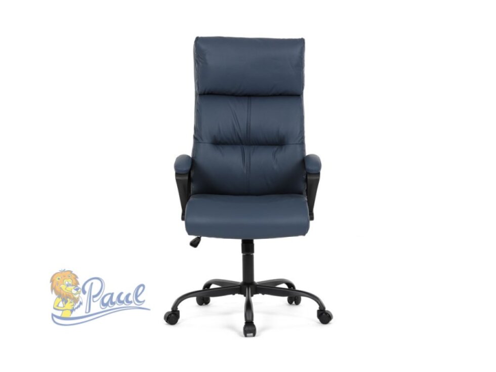 Kancelářské křeslo, tmavě modrá ekokůže, taštičkové pružiny, kovový kříž, kolečka na tvrdé podlahy