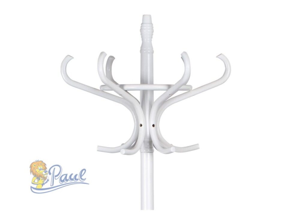 Věšák dřevěný stojanový, masiv topol a bříza, bílý matný lak, výška 185 cm