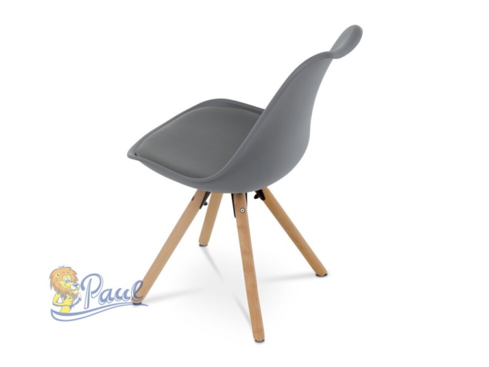 Jídelní židle, šedá plastová skořepina, sedák ekokůže, nohy masiv přírodní buk