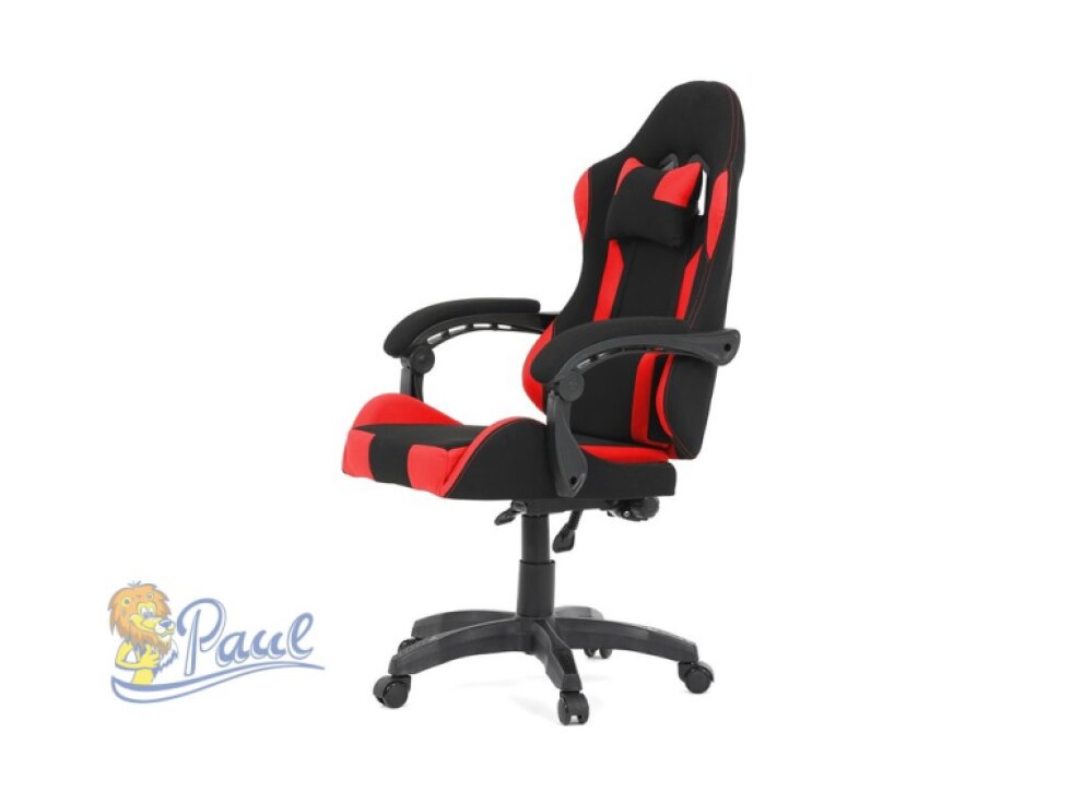 Herní křeslo, synchronní mechanismus, černá a červená látka, plast. kříž