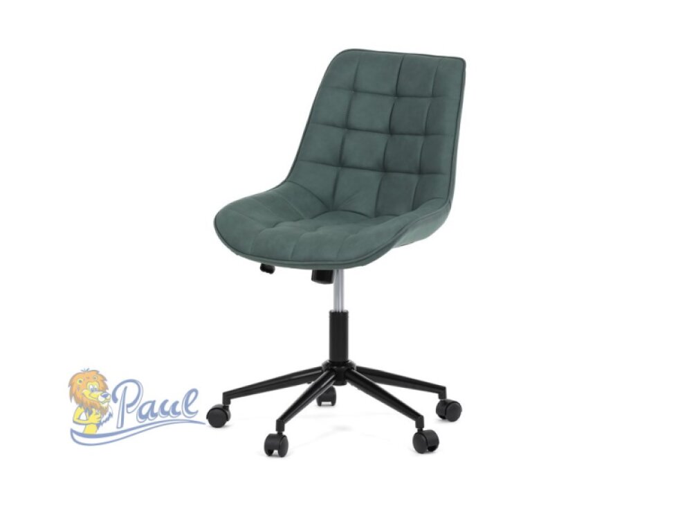 Židle kancelářská, zelená látka v dekoru broušené kůže, černý kovový kříž