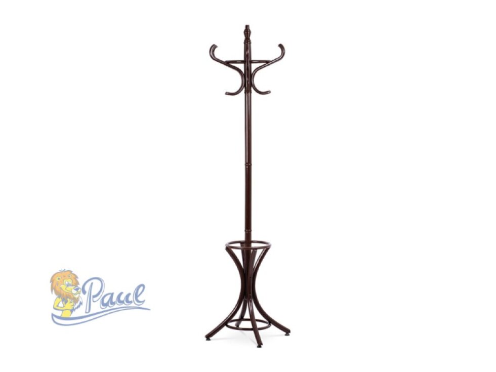 Věšák dřevěný stojanový, masiv topol a bříza, tmavě hnědý lak, výška 185 cm