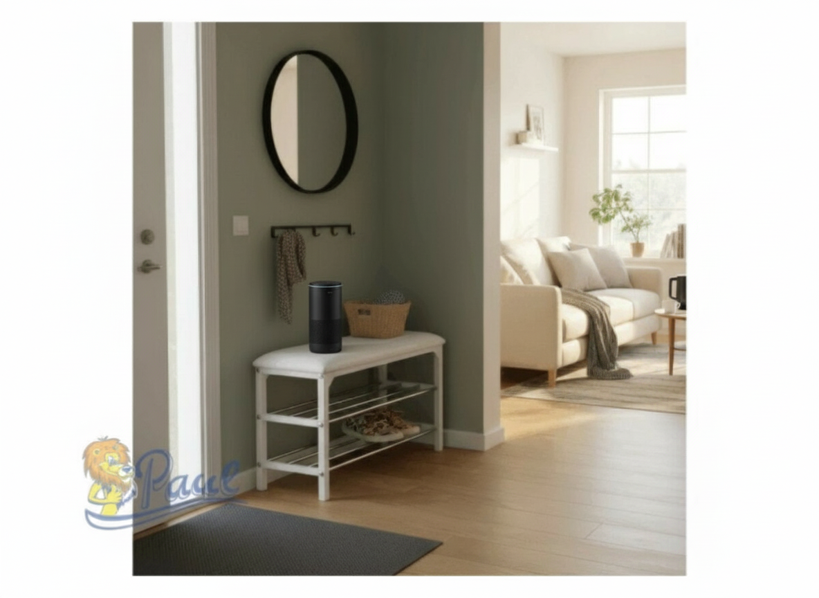 Botník / taburet, 2 police, potah černá ekokůže, kov - bílý matný lak a chrom