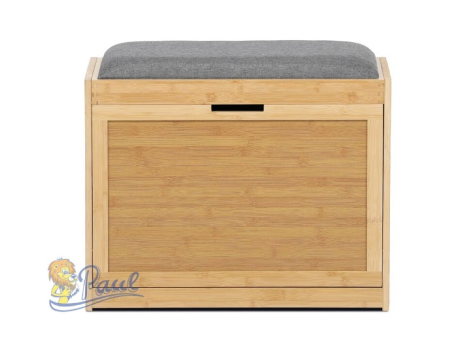 Botník, masiv bambus, přírodní odstín, šedá látka