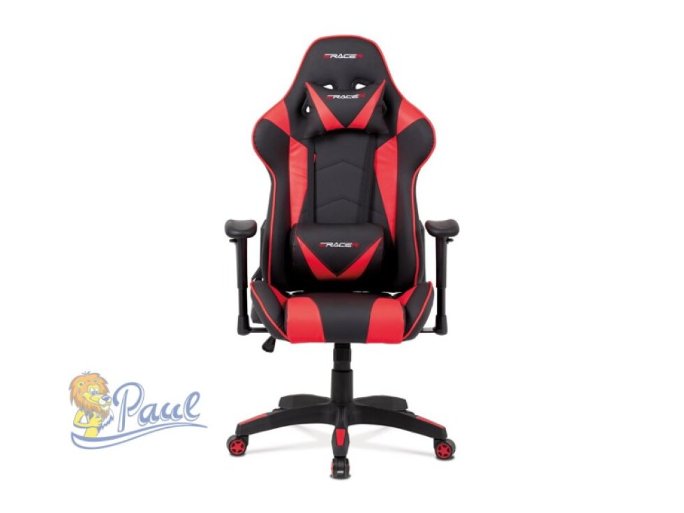 Kancelářská židle houpací mech., černá + červená koženka, plast. kříž