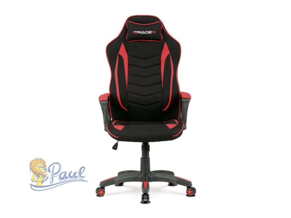 Herní křeslo, houpací mechanismus, černá látka, KA-G408 RED