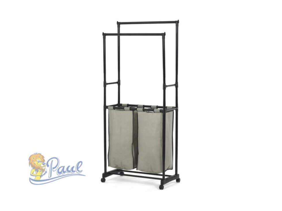 Věšák dvouramenný s košem na prádlo, černý plast.