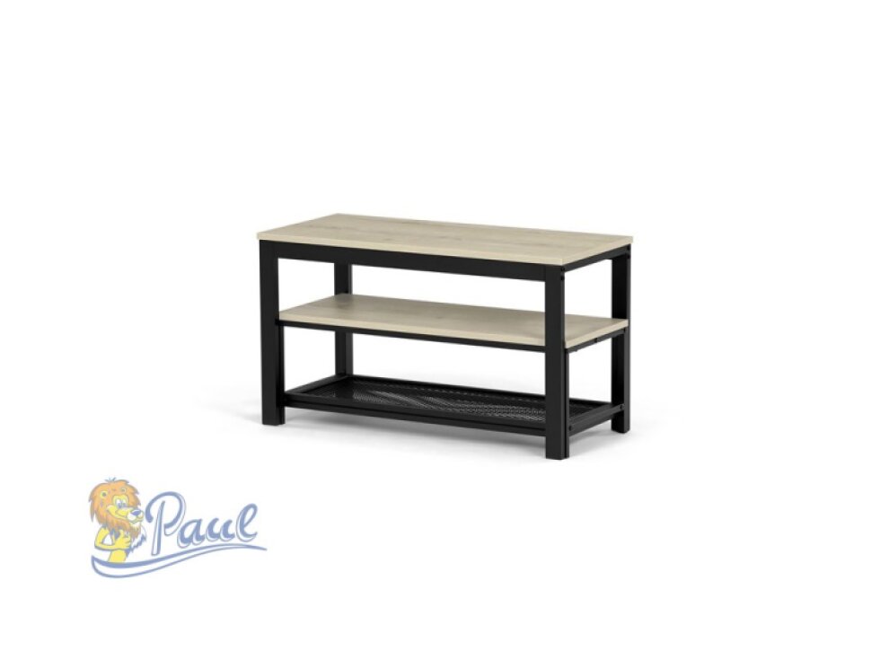 Botník 2 police, MDF dekor dub sonoma, kov - černý matný lak