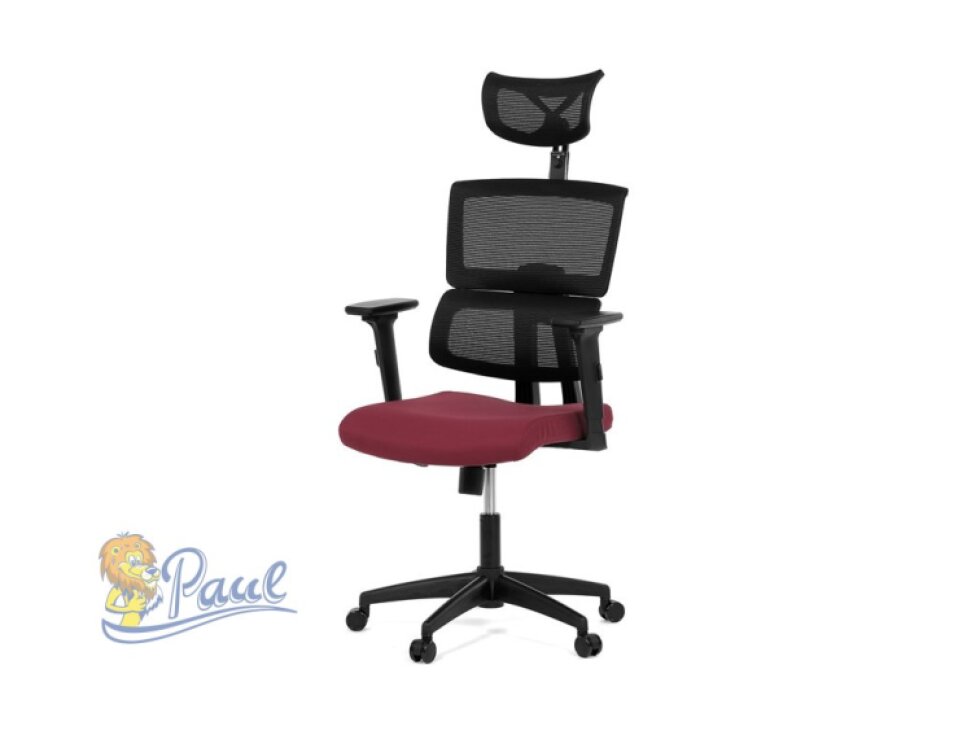 Kancelářská židle, potah bordó látka a černá síťovina MESH, houpací mech.