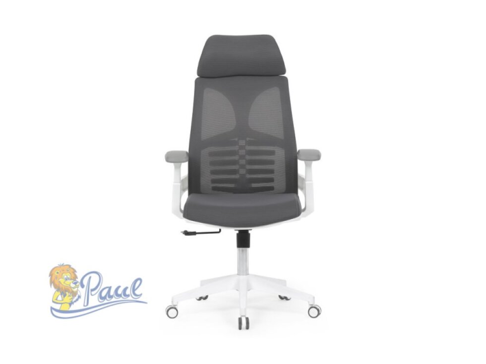 Židle kancelářská, tmavě šedá síťovina MESH, bílý plast, plastový kříž