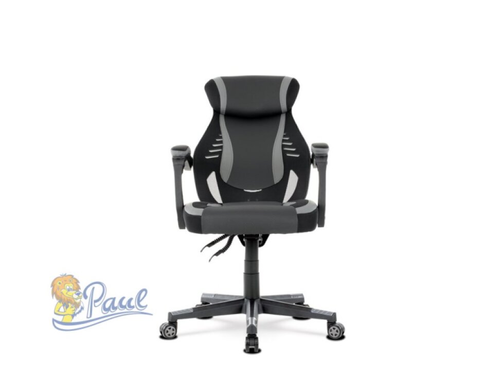 Herní křeslo, šedá, černá ekokůže a černá látka a síťovina MESH, PCA mech