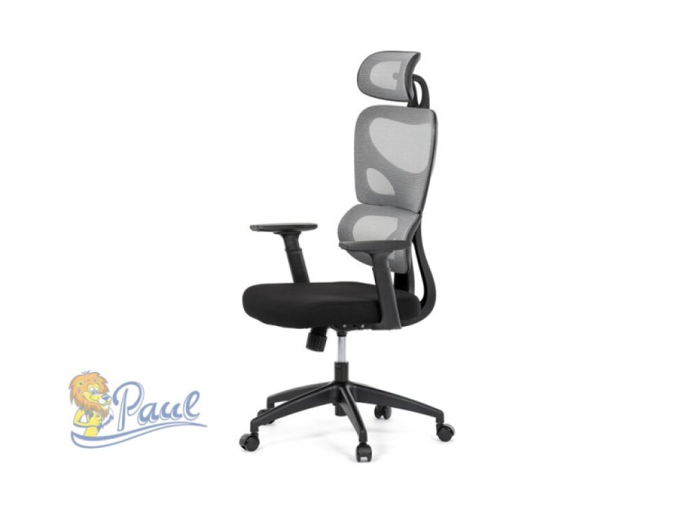 Kancelářská židle, šedá síťovina, černý plast, kolečka na tvrdé podlahy