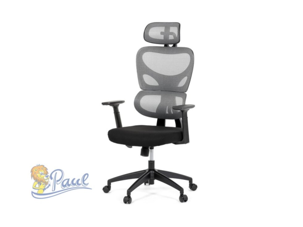 Kancelářská židle, šedá síťovina, černý plast, kolečka na tvrdé podlahy