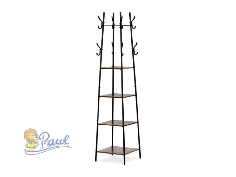 Věšák se 4 policemi, dekor staré dřevo, MDF, černý lak