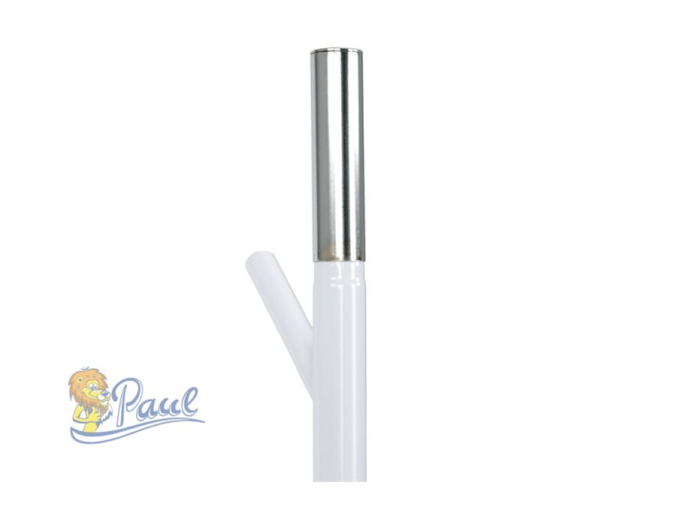 Věšák stojanový, výška 179 cm, kovová konstrukce, bílý matný lak, nosnost 6 kg