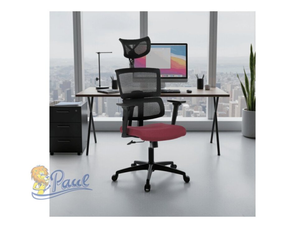 Kancelářská židle, potah bordó látka a černá síťovina MESH, houpací mech.