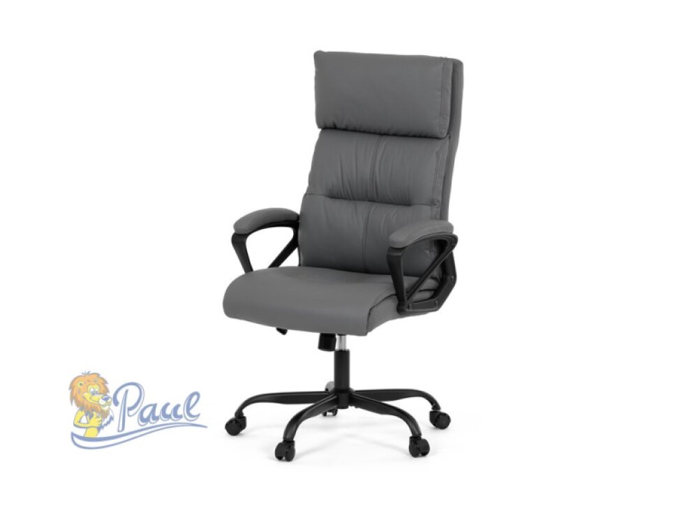 Kancelářské křeslo, šedá ekokůže, taštičkové pružiny, kovový kříž, kolečka na tvrdé podlahy