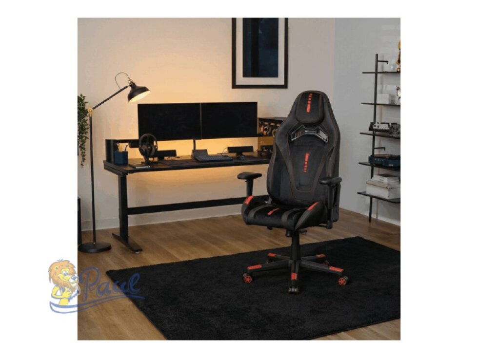Herní křeslo E-racer, černá sametová látka a ekokůže, houpací mechanismus, opěrák