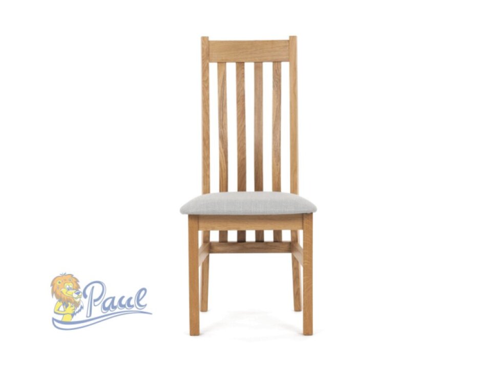 Dřevěná jídelní židle, potah stříbrná látka, masiv dub, přírodní odstín