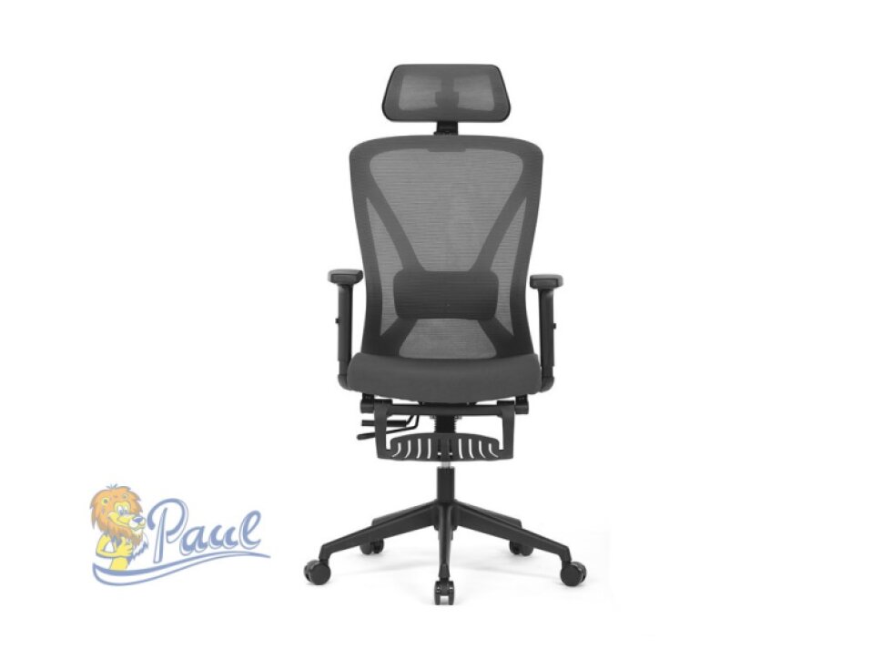 Kancelářská židle, šedá MESH, plastový kříž, opěrka nohou, posuvný sedák, 2D područky