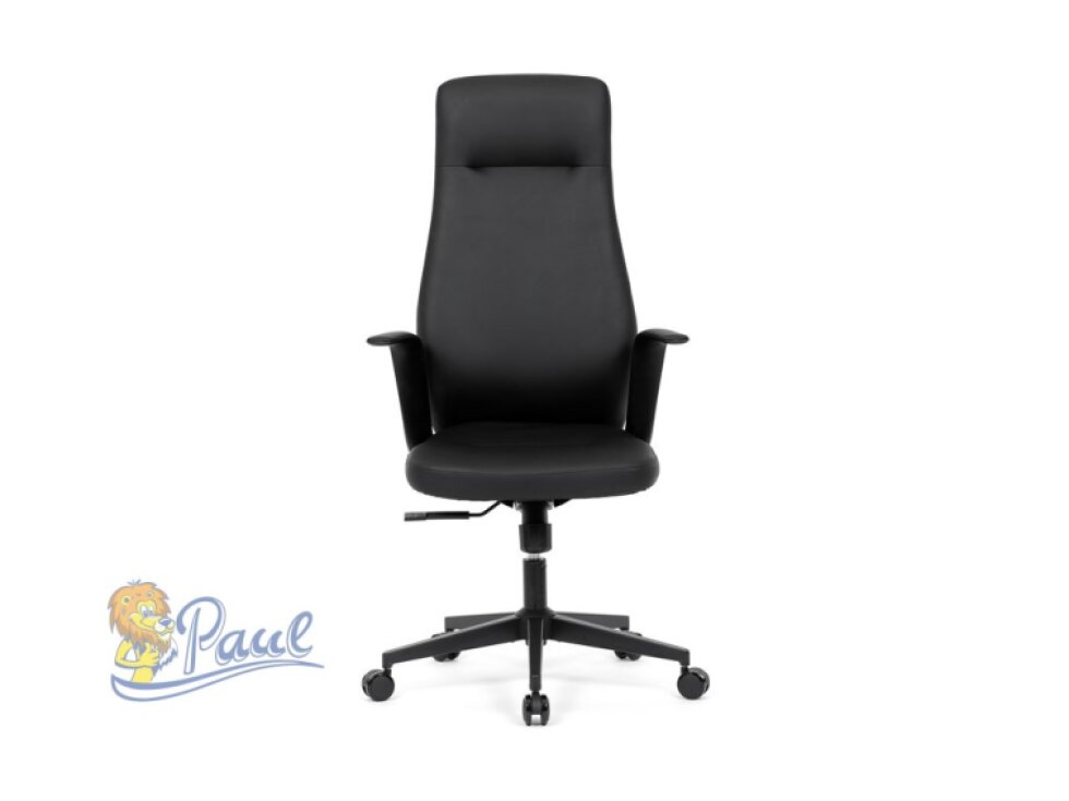 Kancelářské křeslo, černá ekokůže, houpací mechanismus s aretací ve 3 polohách, kovový kříž, kolečka pro tvrdé povrchy
