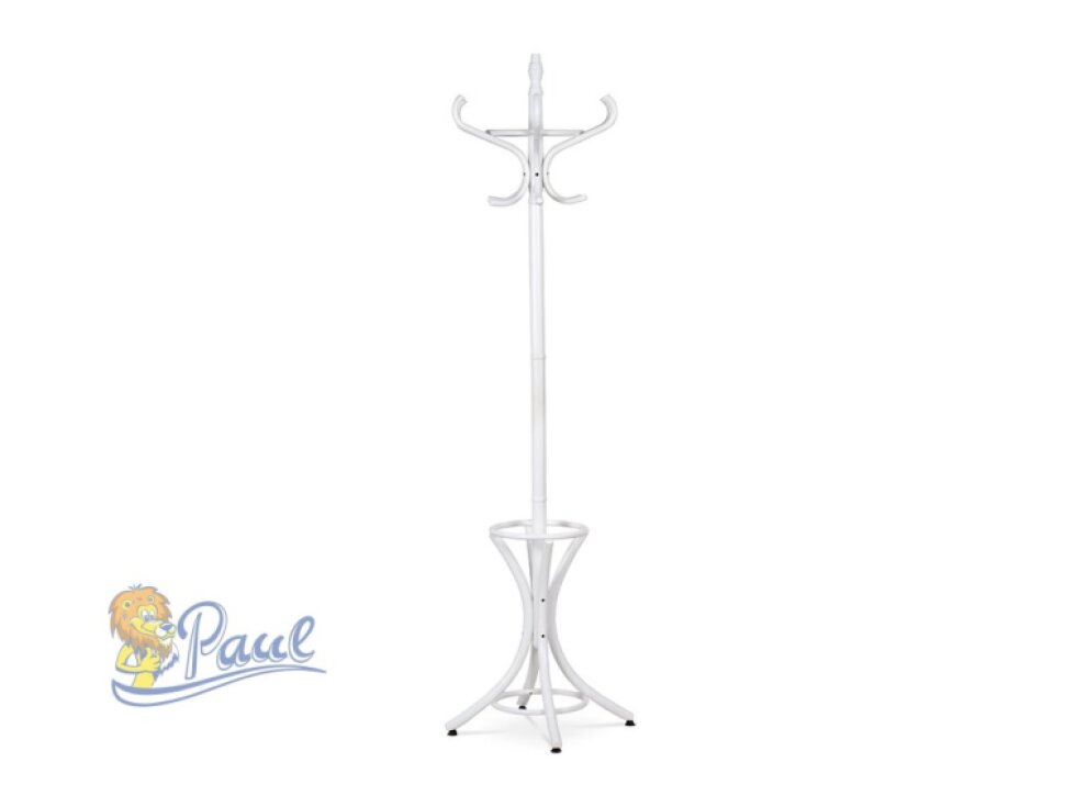 Věšák dřevěný stojanový, masiv topol a bříza, bílý matný lak, výška 185 cm