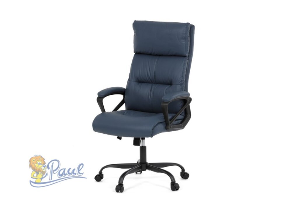 Kancelářské křeslo, tmavě modrá ekokůže, taštičkové pružiny, kovový kříž, kolečka na tvrdé podlahy