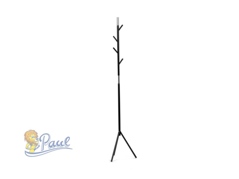 Věšák stojanový, výška 179 cm, kovová konstrukce, černý matný lak, nosnost 6 kg