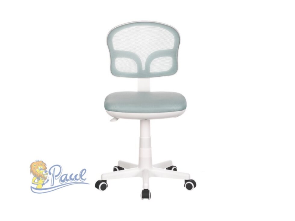 Dětská židle, modrá síťovina, bílý plastový kříž, kolečka na tvrdé podlahy