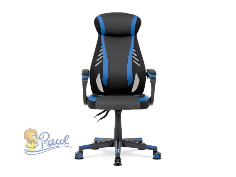Herní křeslo, modrá, černá ekokůže a černá látka a síťovina MESH, PCA mech