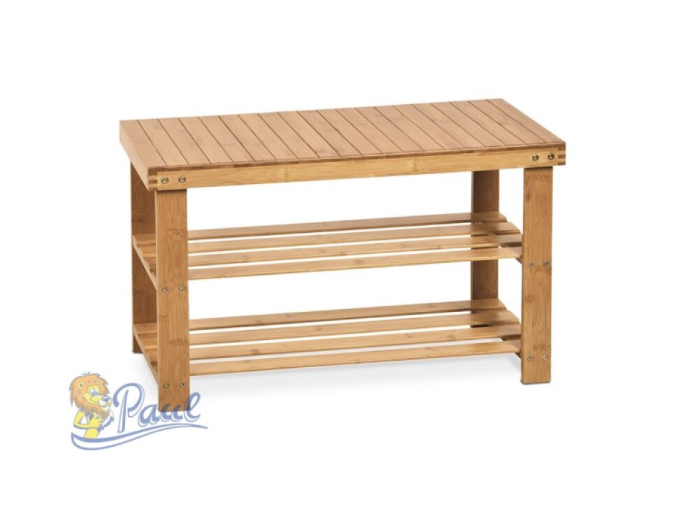 Botník / taburet, 2 police, masiv bambus, přírodní odstín