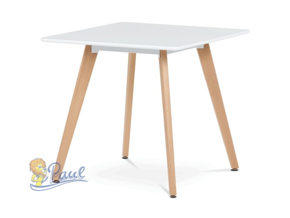 Jídelní stůl 80x80x75 cm, MDF, bílý matný lak, masiv buk